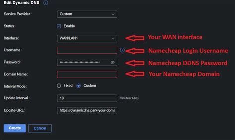 DDNS Update URL and Custom Settings .